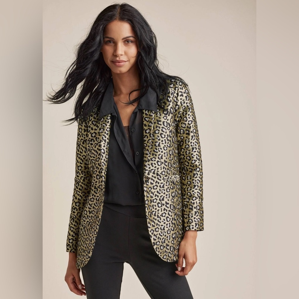 NEW VENUS Leopard Jacquard Blazer COLOR Black & Gold - Picture 2 of 12